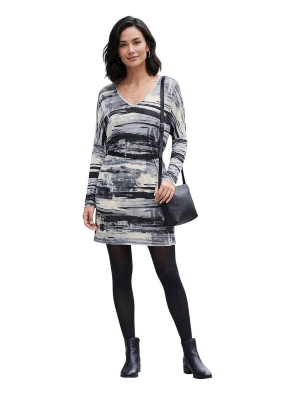 CAbi dress Style #130 Paintbrush tunic mini dress Small black Style#130 Longline
